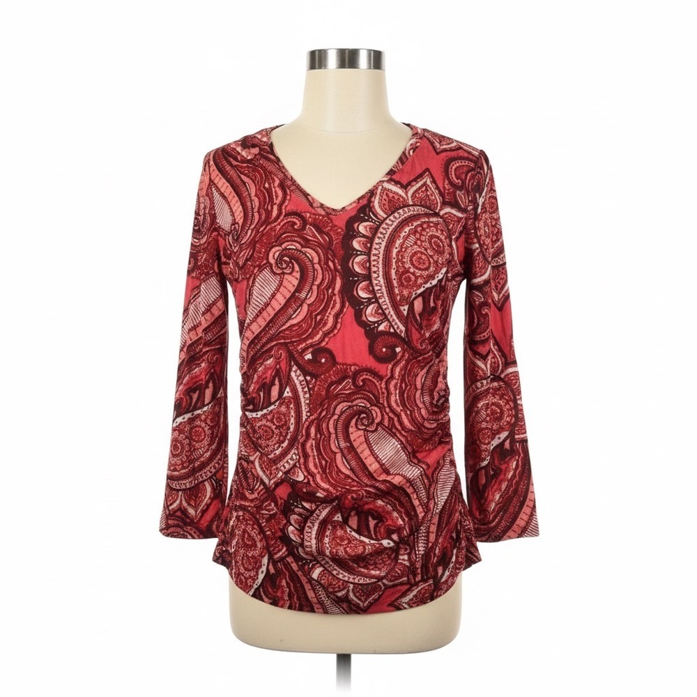 INC International Concepts Red Paisley Mesh‎ Ruched Women Medium Y2K Vintage